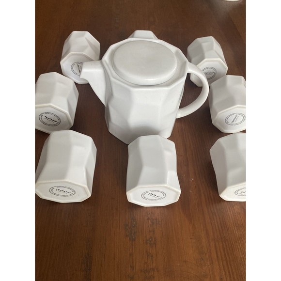 Teavana 32oz White Potter's Mark Ceramic Teapot Set w/ 8 Tea Cups / Infuser - Picture 2 of 12